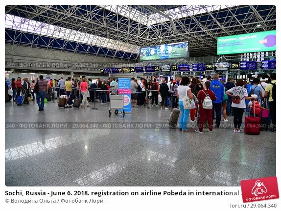 Победа аэропорт фото Sochi, Russia - June 6. 2018. registration on airline Pobeda in international ai