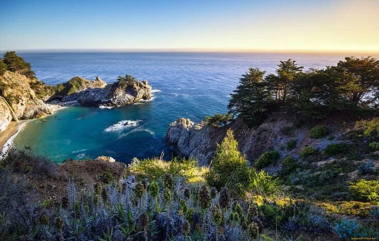 Побережье природа фото Обои McWay Falls, Big Sur, California Природа Побережье, обои для рабочего стола
