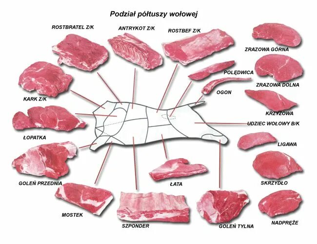 Почечное мясо свинины где находится фото wołowina - podział mięsa