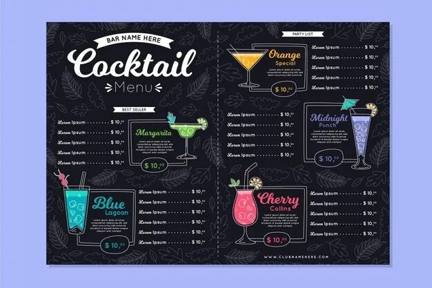 Почему лучше делать меню бара без фото Premium Vector Cocktail menu template Cocktail menu, Beer menu design, Menu desi