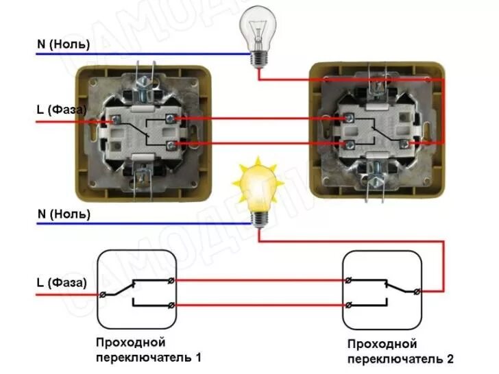 Почему мигают лампочки при подключении проходного выключателя Подключение проходного выключателя avtomatic.info