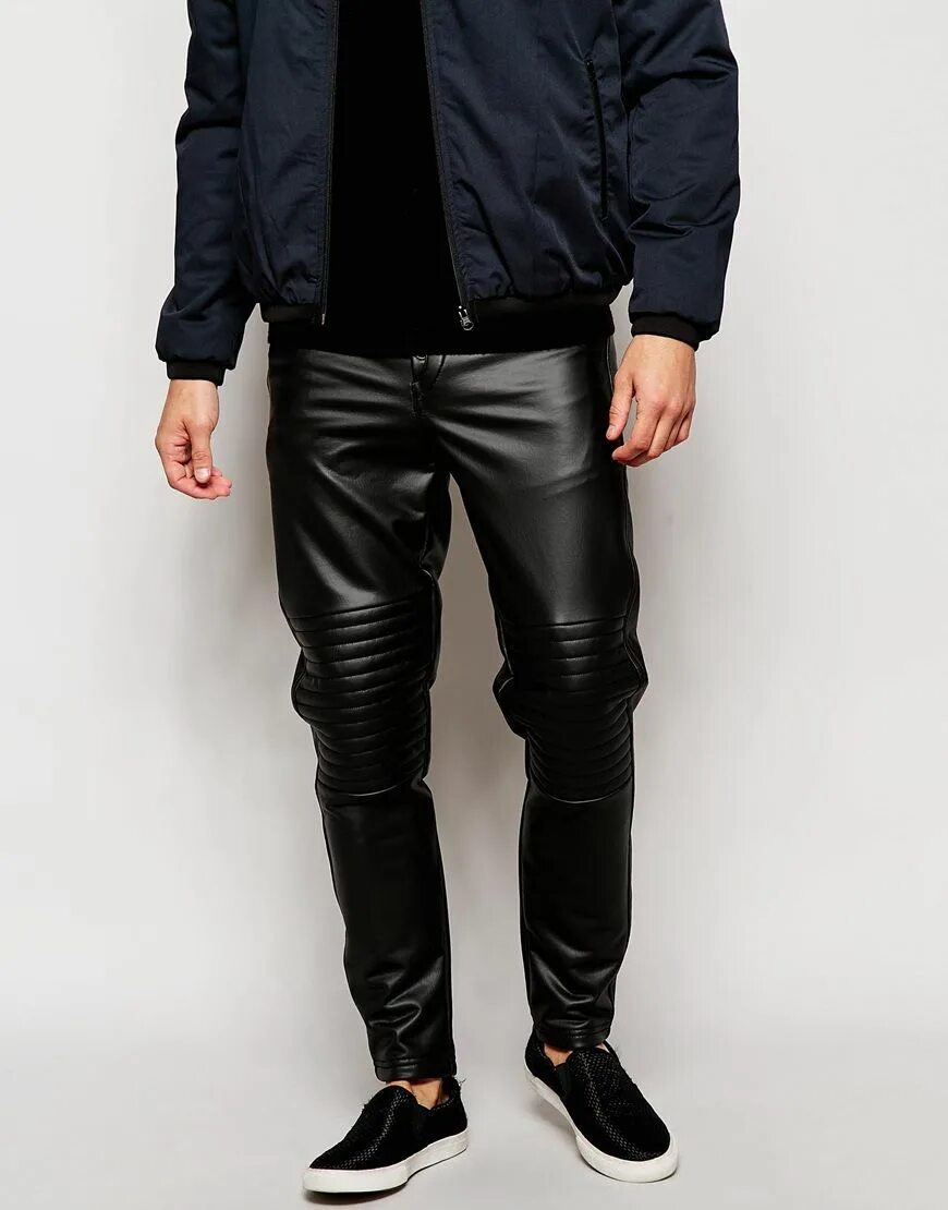 Почему не в моде кожаные мужские брюки Image 1 of ASOS Drop Crotch Pants With Biker Styling Drop crotch trousers, Drop 