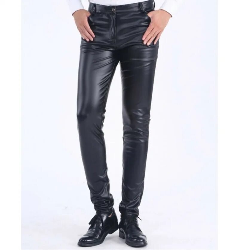 Почему не в моде кожаные мужские брюки Купить Skinny Slim Black Chic Casual Leather Pants Trousers Outdoor (Брюки) зака