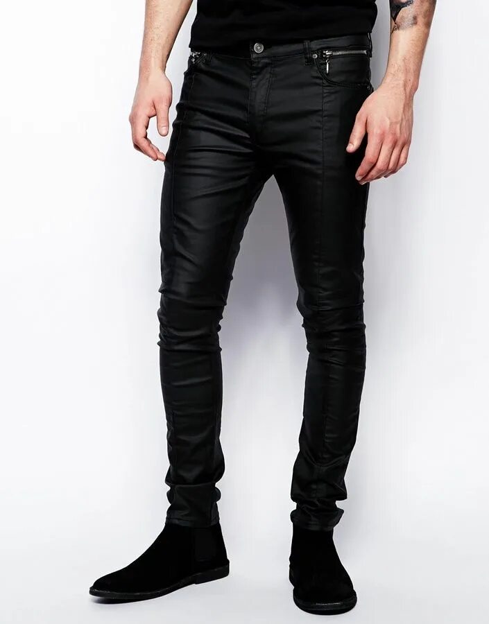 Почему не в моде кожаные мужские брюки $72, Asos Brand Super Skinny Jeans In Leather Look Lederjeans, Skinny jeans männ