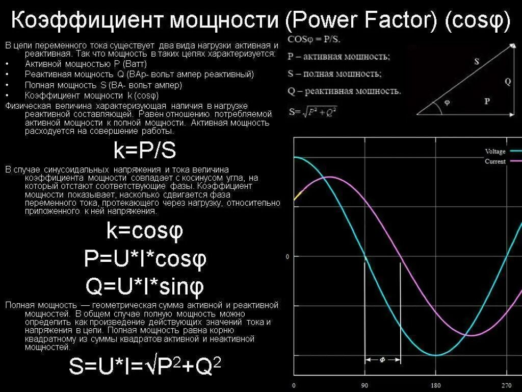 Почему подключение конденсаторов изменяет коэффициент мощности двигателя Определение коэффициента мощности cosφ