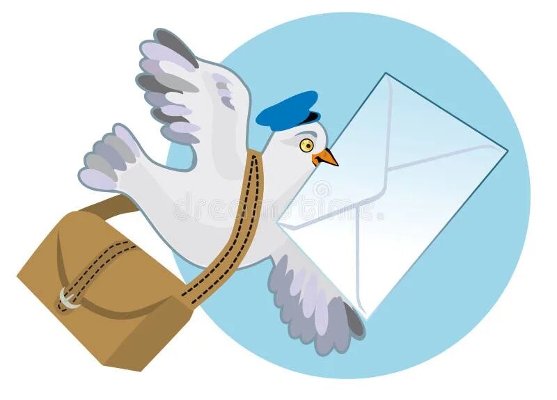 Почтовый голубь фото с письмом Carrier Pigeon Flies with a Letter in Its Beak. Eps10 Vector Illustration. Hand 