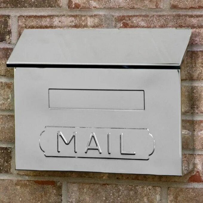 Почтовый ящик для дома фото Horizontal "MAIL" Wall Mount Mailbox - Polished Stainless Steel Wall mount mailb