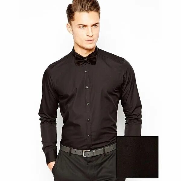 Под что одеть черную рубашку ASOS Smart Tux Shirt With Wing Collar And Long Sleeves (37 BRL) ❤ liked on Polyv