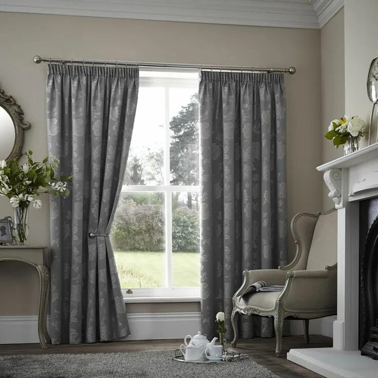 Под что выбирают шторы в интерьере Palmero Scroll Eyelet Lined Curtains in Silver Lined curtains, Affordable curtai