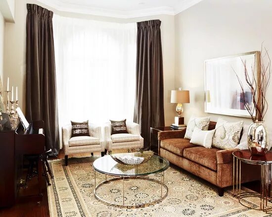 Под что выбирают шторы в интерьере гостиной Upright Piano - Photos & Ideas Brown sofa living room, Curtains living room, Bro