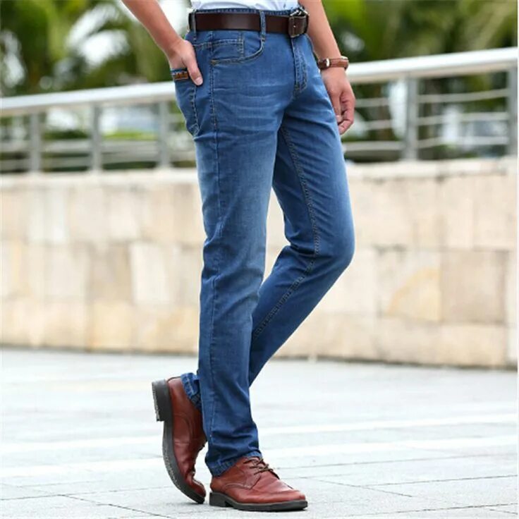 Под джинсами фото Click to Buy 2017 Men's Jeans Brand Clothing High Quality Casual Slim Blue Strai