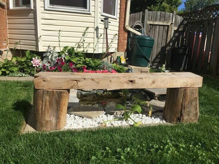 Под на дачу своими руками Seating bench made with logs and old barn wood shelf Rustic outdoor benches, Woo