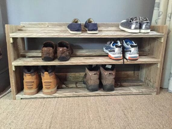 Под обувь своими руками фото Handmade Reclaimed Pallet Wood Shoe Rack Rangement à chaussures en bois, Étagère