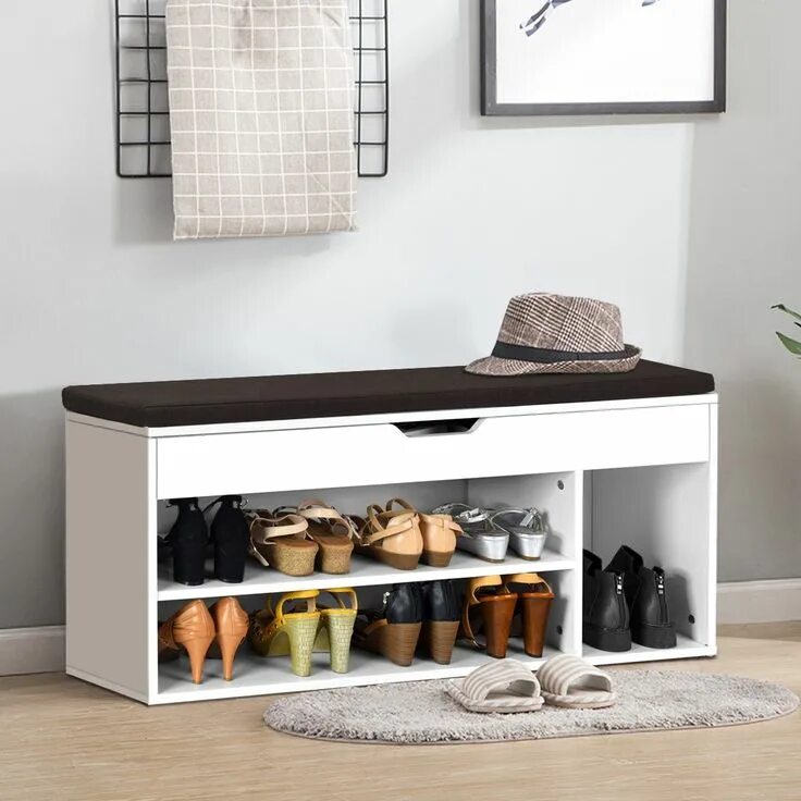 Под обувь в прихожую фото Costway Zapatero con Asiento Banco de Zapatos Almacenamiento Taburete 104 x 30 x