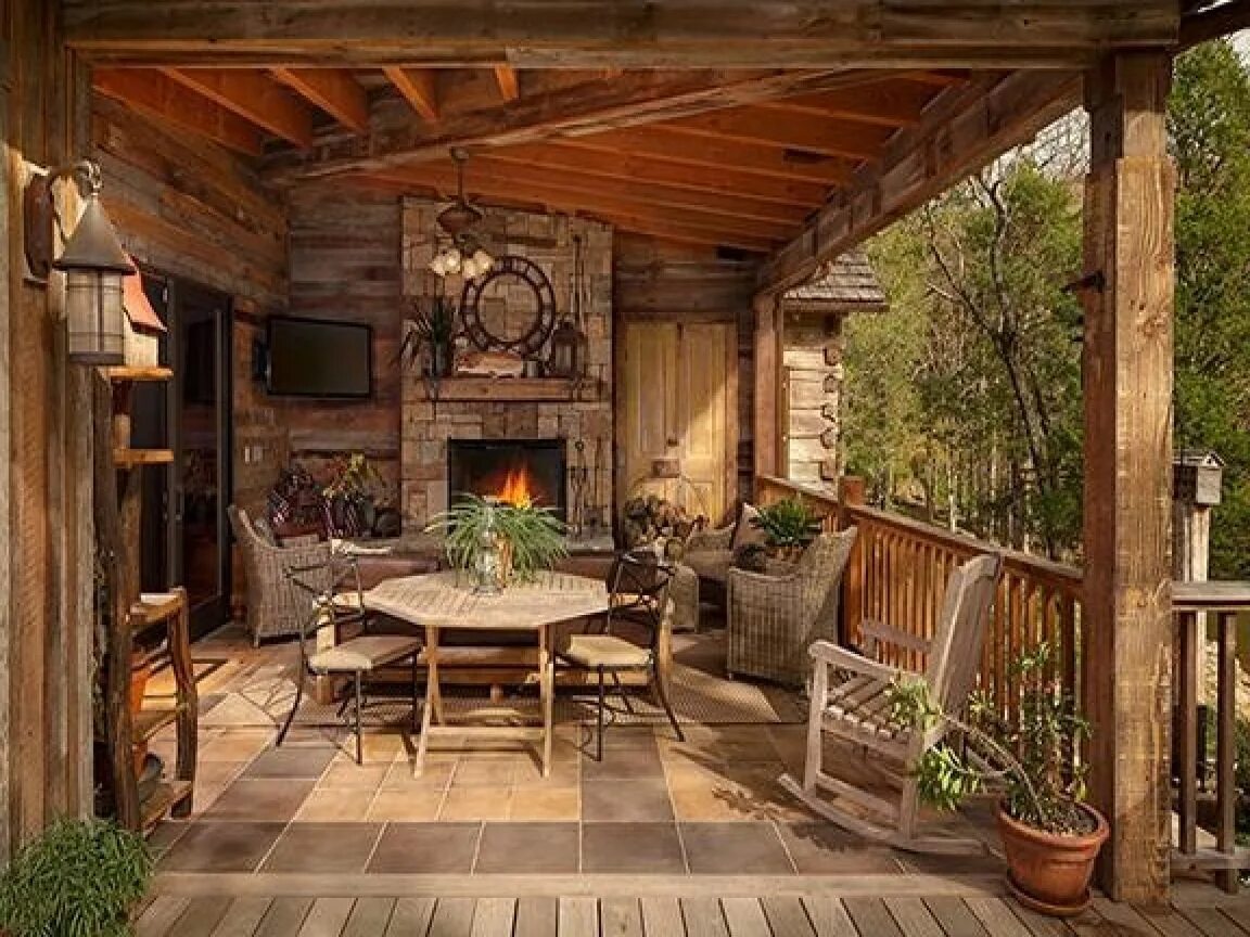 Под старину частные дома фото log cabin porch - Yahoo Image Search Results Rustic porch, Mountain home exterio