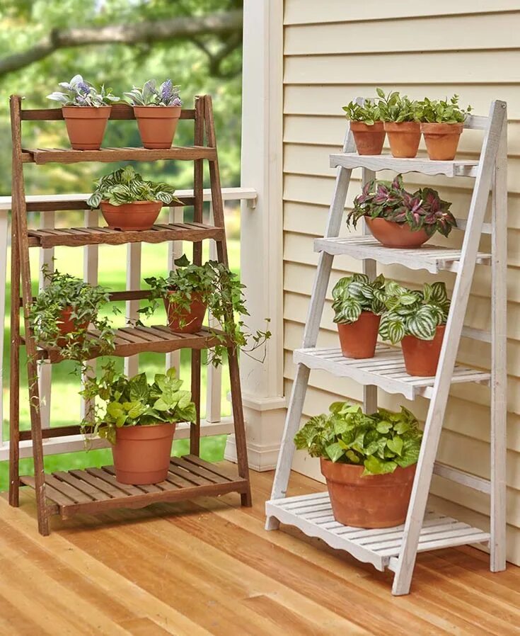Под цветы на дачу своими руками Solid Wood Foldable Ladder Shelves Vertical garden indoor, House plants decor, P