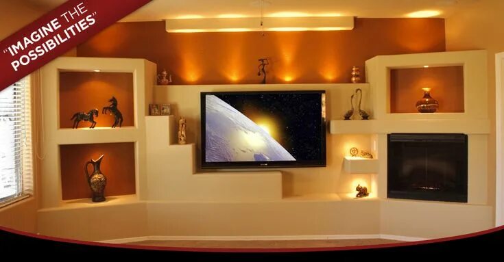 Под телевизор из гипсокартона фото custom built in media center Custom Media Wall Ceiling design modern, Living roo