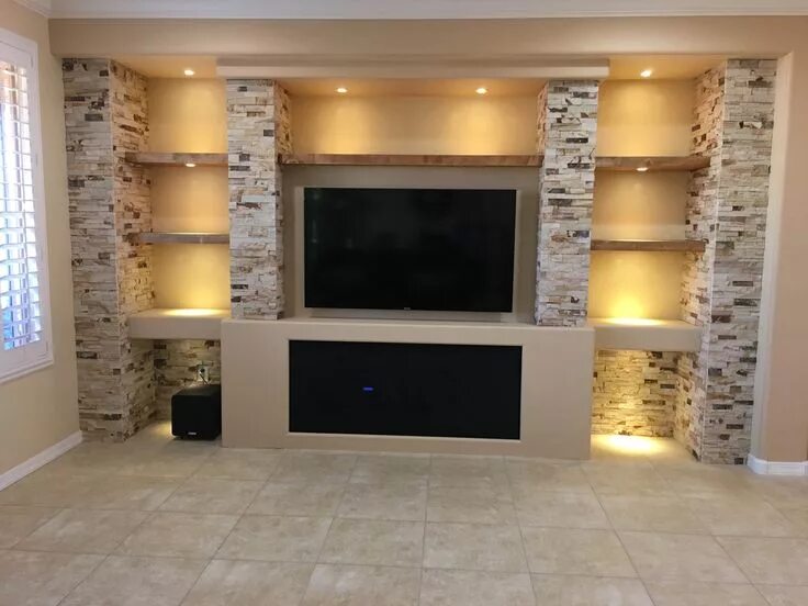 Под телевизор из гипсокартона фото Pin by S F on Media wall Living room wall units, Living room with fireplace, Hom