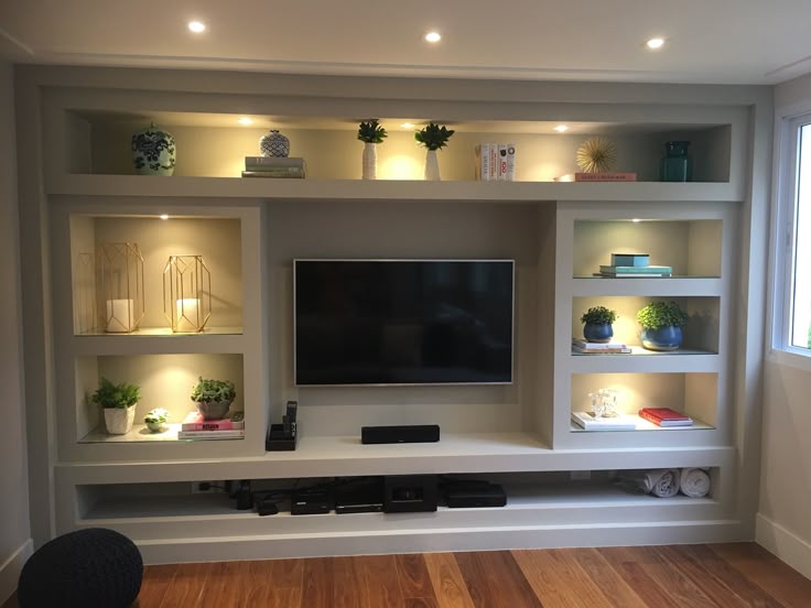 Под телевизор из гипсокартона фото Pin on Home theater by Lucia Living room wall units, Living room entertainment c