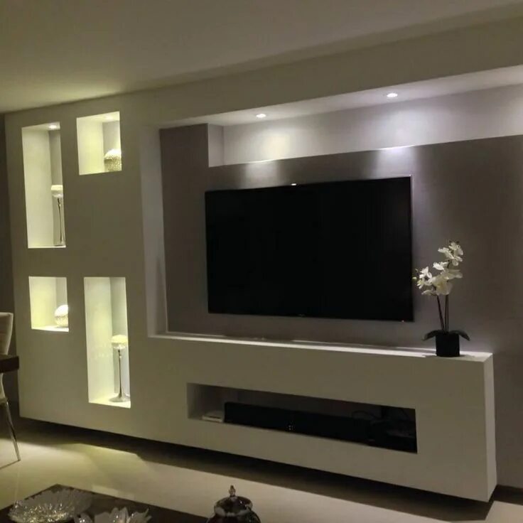 Под телевизор из гипсокартона фото Tv wall design, Living room tv unit designs, Living room decor