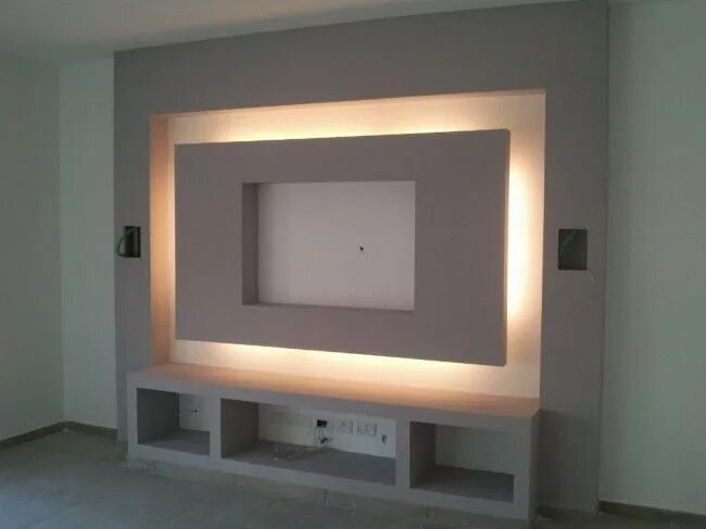 Под телевизор из гипсокартона фото Living room tv wall, Modern tv wall, Modern tv wall units