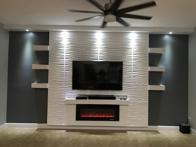 Под телевизор из гипсокартона фото FLOWS DESIGN Diseño de chimenea, Diseño de pared tv, Decoración de unas