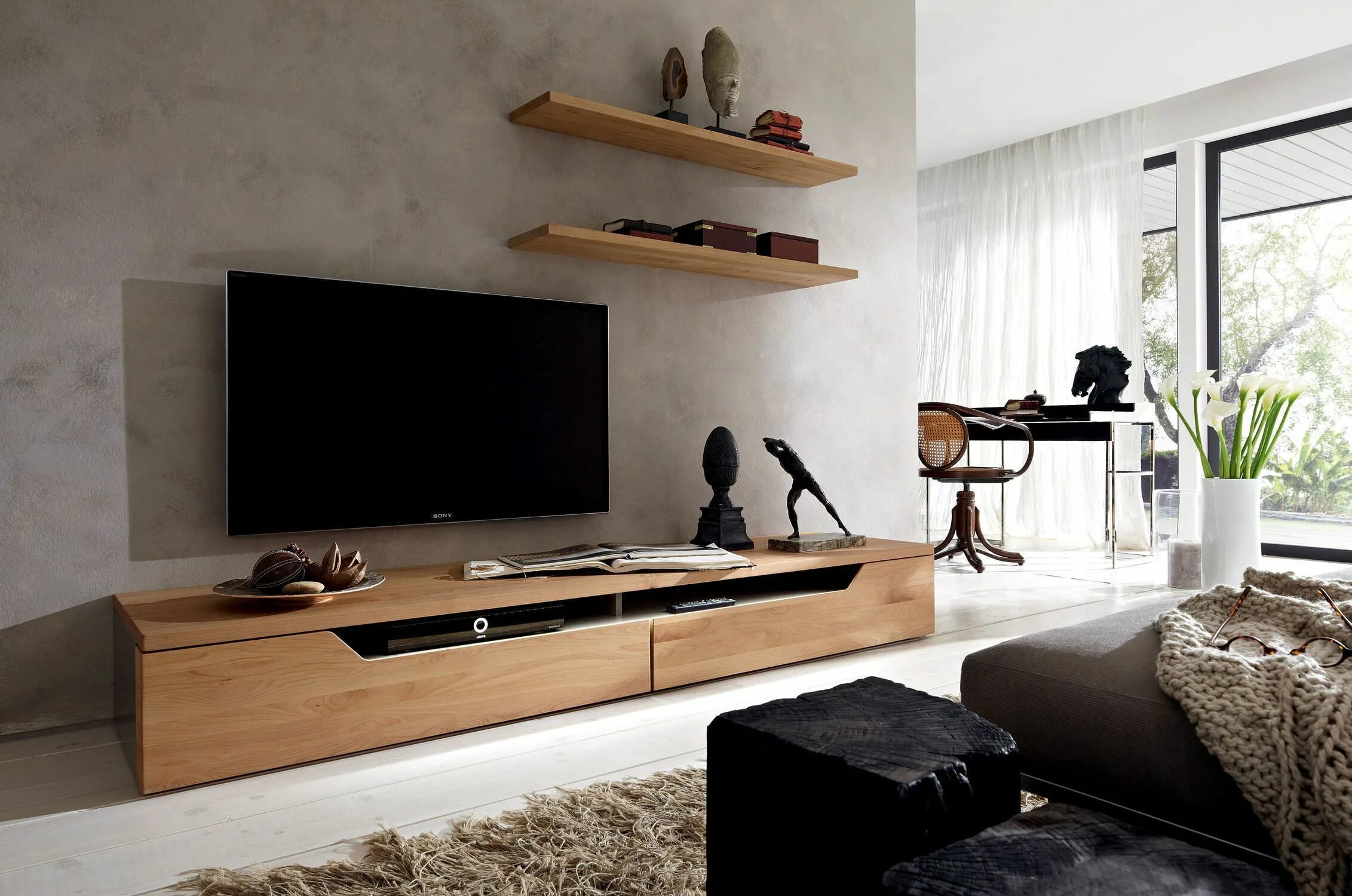 Под телевизор мебель современная фото Contemporary TV wall unit / oak / glass / lacquered - CARVA - hÃ¼lsta Meuble bas