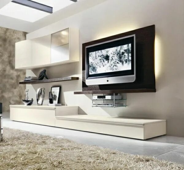 Под телевизор в современном стиле фото meuble télé en blanc design Living room sets furniture, Contemporary living room