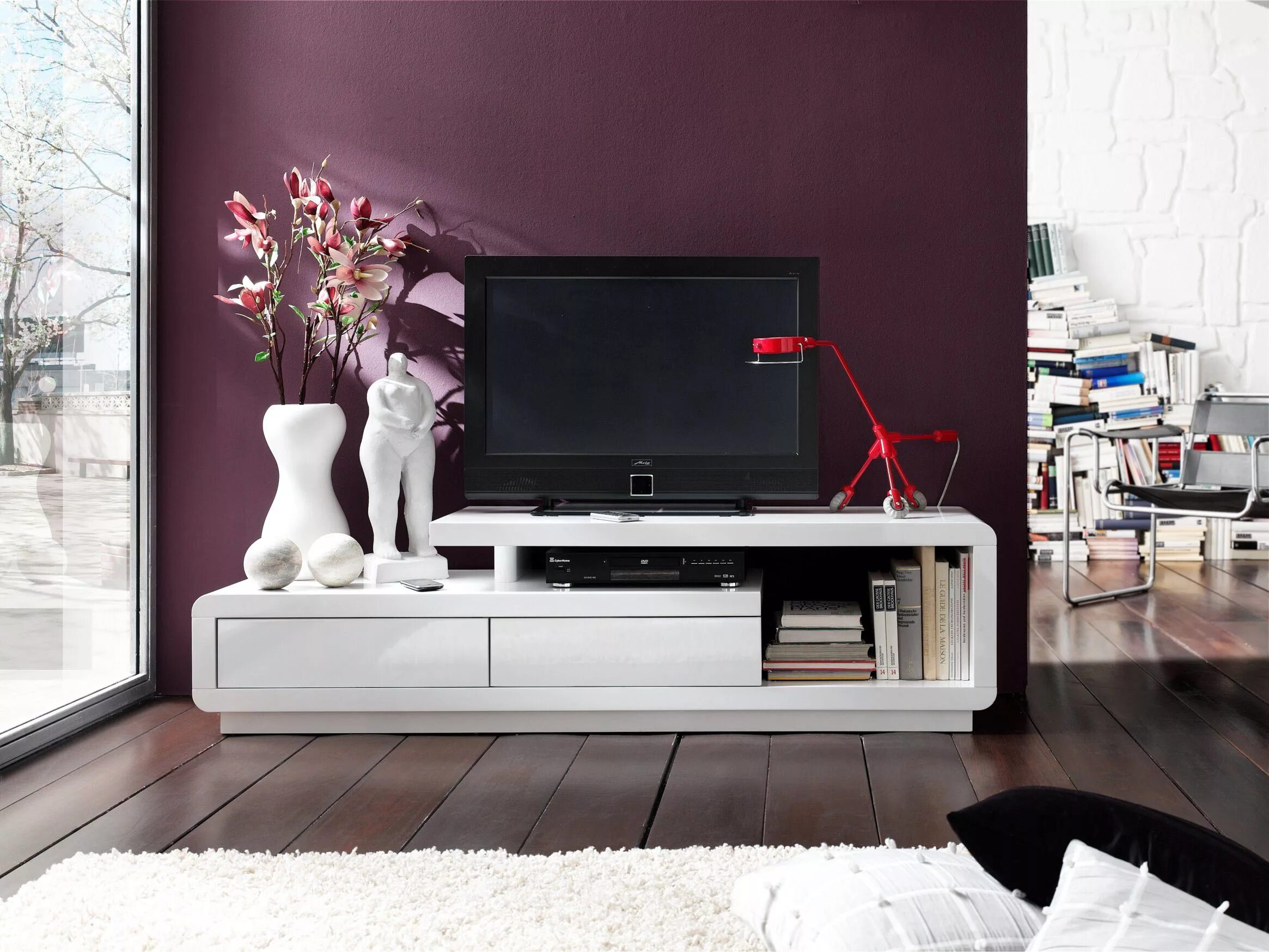 Под телевизор в современном стиле фото DELIA TV-bänk 170 Vit Högglans Vardagsrum design, Möbler och Bänkar