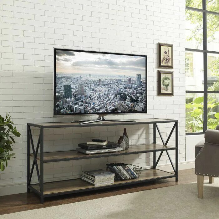 Под тв в стиле лофт Eulas TV Stand for TVs up to 65" Oak bookshelves, Metal bookcase, Wood console t