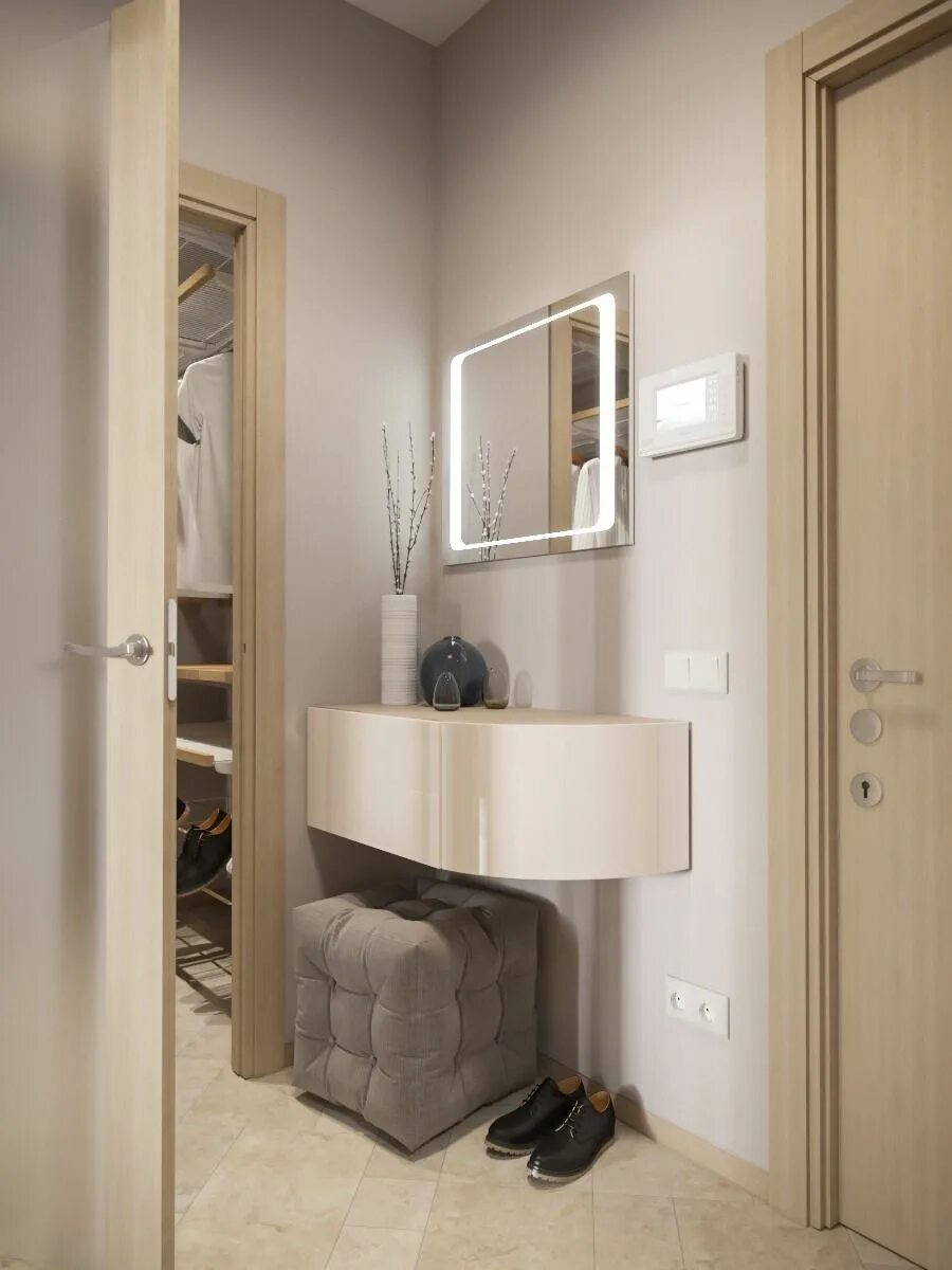 Под зеркалом в прихожей фото Small, Smart Studios with Slick, Simple Designs Дизайн, Квартира, Маленькие прих