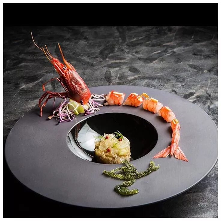 Подача блюд фото в домашних условиях Presentation! Sashimi of red Mediterranean prawn with grapefruit, amaranth salad