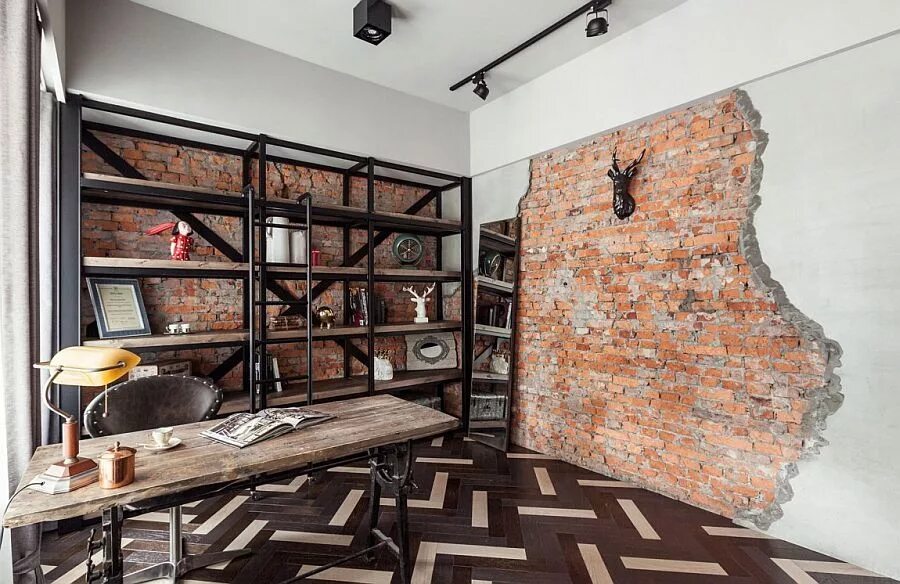 Подарки лофт стиль Antique-Chic Makeover: Vintage Apartment Acquires Curated Industrial Sheen Indus