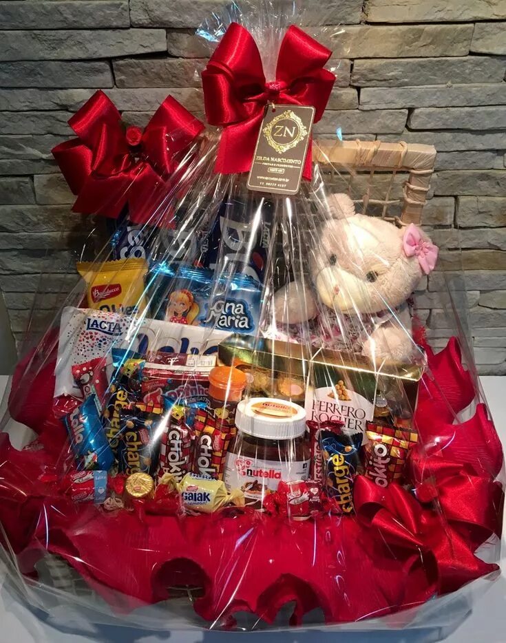 Подарки с фото на день CESTA COM URSO DE PELÚCIA E CHOCOLATES - Surpresas para namorado aniversario, Ce