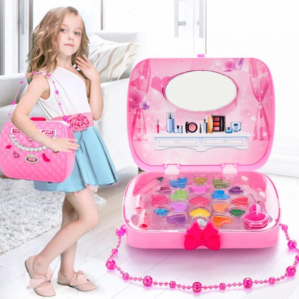 Подарок девочке 9 лет фото Kids Make Up Toy Set Pretend Play Princess Pink Makeup Beauty Safety Non-toxic K
