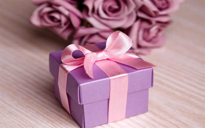 Подарок фото 9 лет Download wallpapers purple gift box, New Year, Christmas, pink silk ribbon, bow 