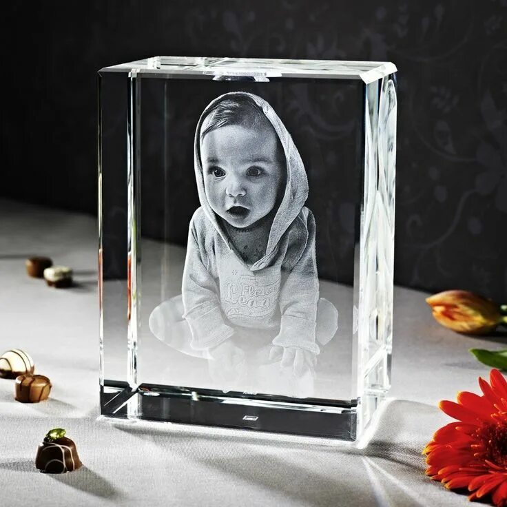 Подарок фото на стекле с песней 3D Laser Foto im Big Block Gaveideer