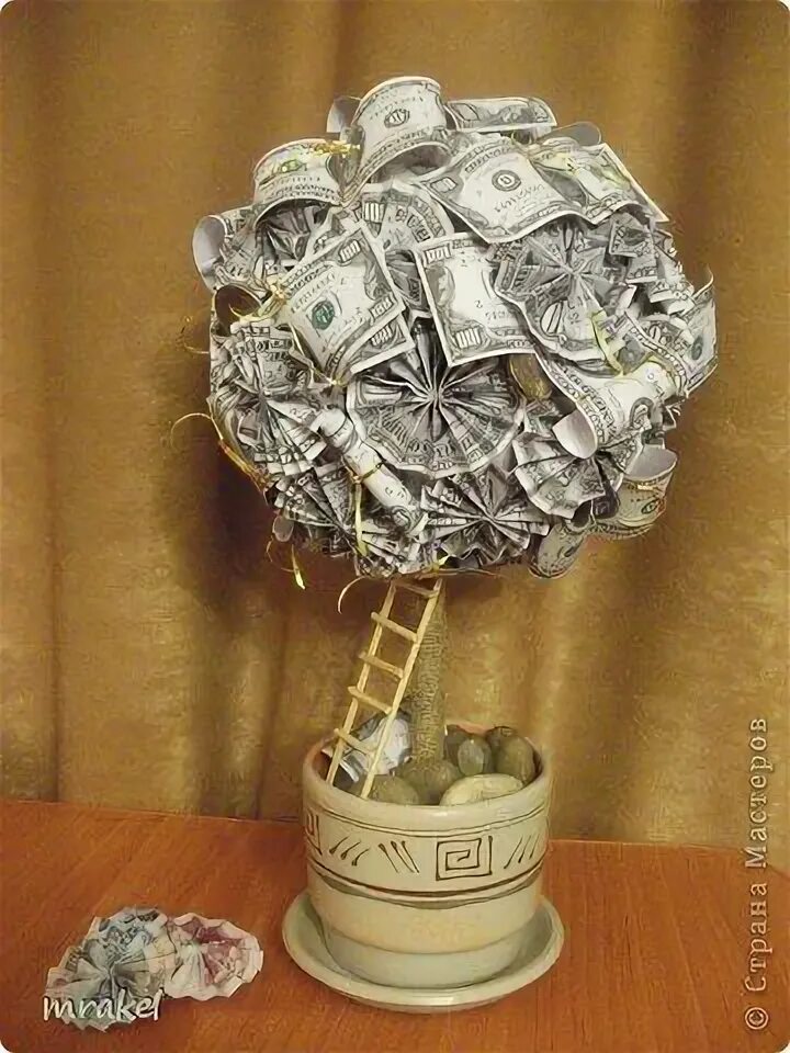 Подарок из денег своими руками фото Money Topiary Plant for Creative Home Decor