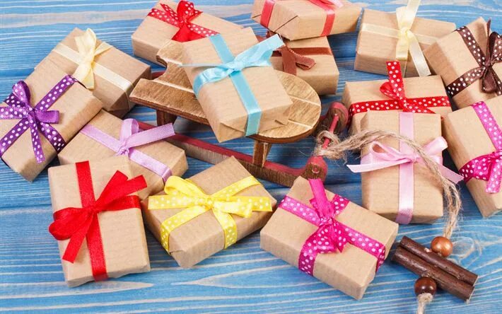Подарок в виде фото Download wallpapers Christmas gifts, gift boxes, Christmas, colorful ribbons, Ne