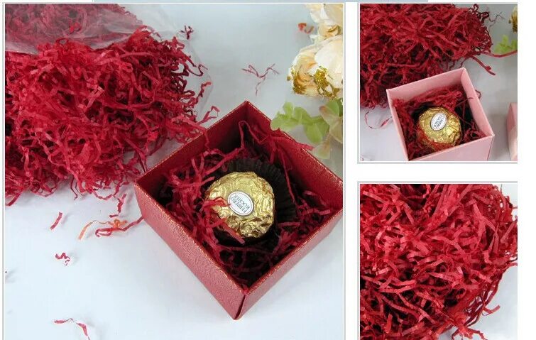 Подарок внутри фото Candy box silk broken shredded paper wire shredded paper gift box filler weight 