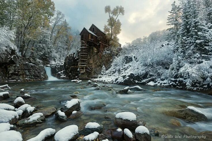 Подающий снег река фото Crystal Mill Widescreen wallpaper, Crystal mill, Local tour