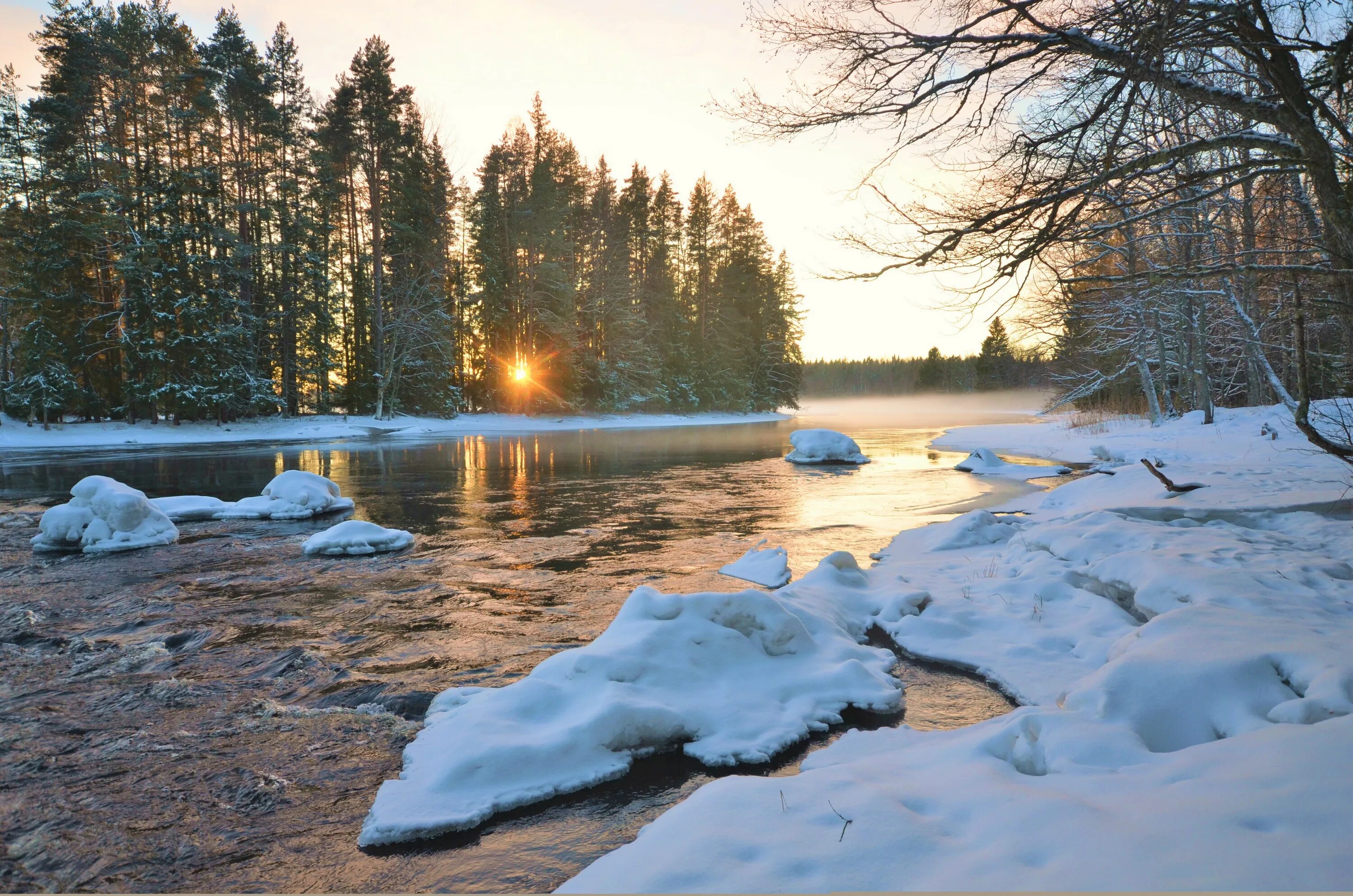 Подающий снег река фото Wallpaper : sunlight, landscape, forest, sunset, lake, water, nature, reflection