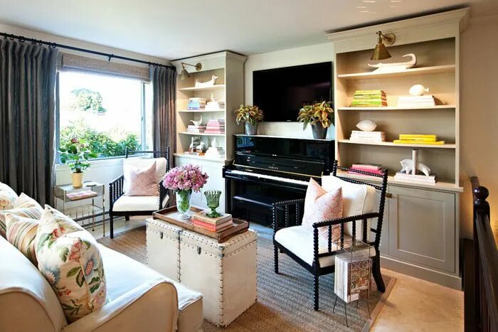 Подбор фото интерьер Small Wonder - San Diego Magazine Small living room design, Piano living rooms, 