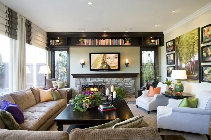 Подбор интерьера гостиной traditional family room designs with white curtain window Villa Decoration in 20