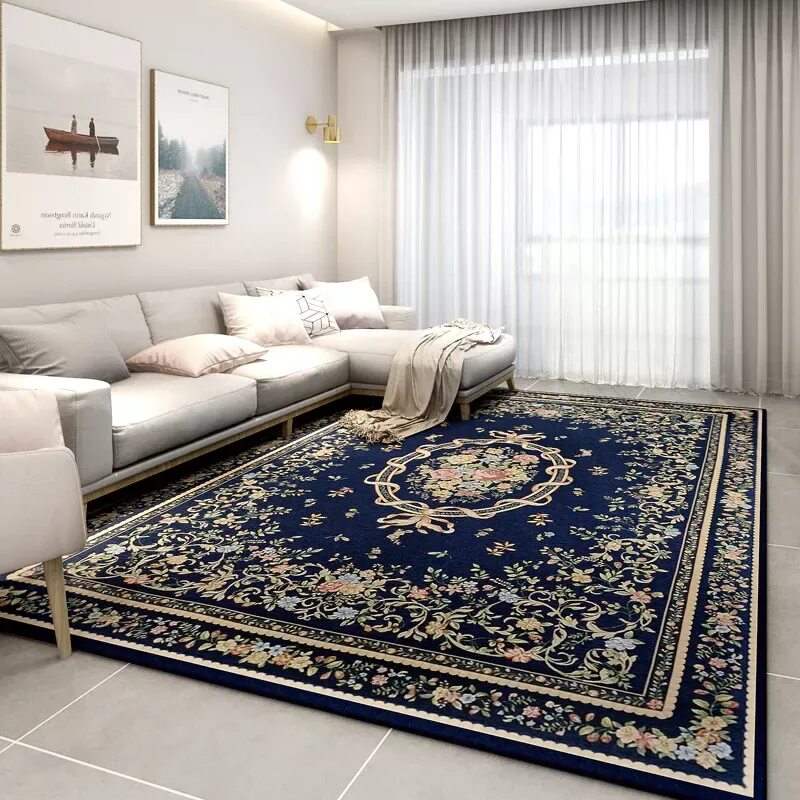 Подбор ковра по фото интерьера Navy Blue Carpets For Living Room American Countryside Bedroom Carpet Sofa Coffe