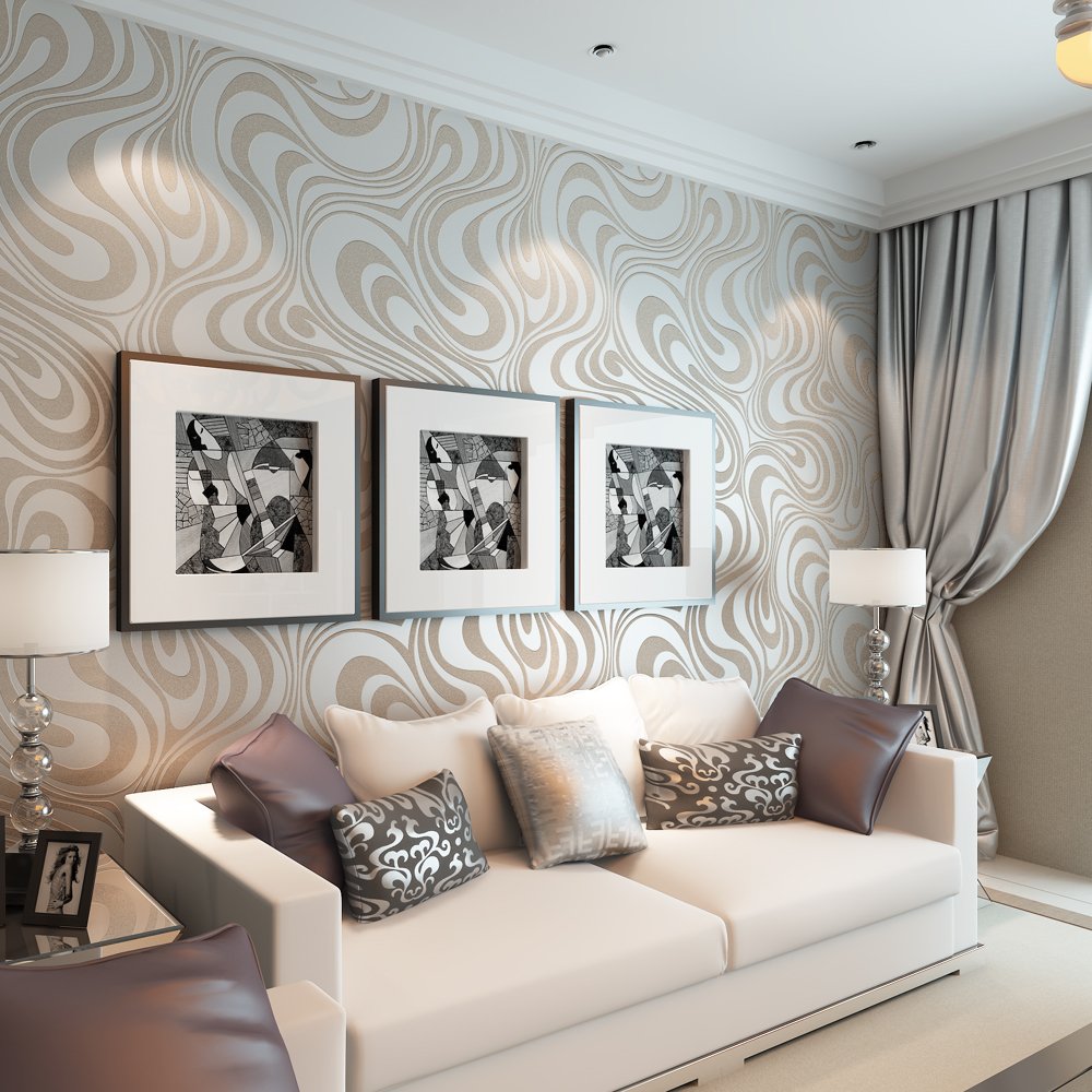 Подбор обоев в интерьере онлайн QIHANG Modern Abstract Curve 3D Wallpaper Roll Mural Papel De Parede Flocking fo