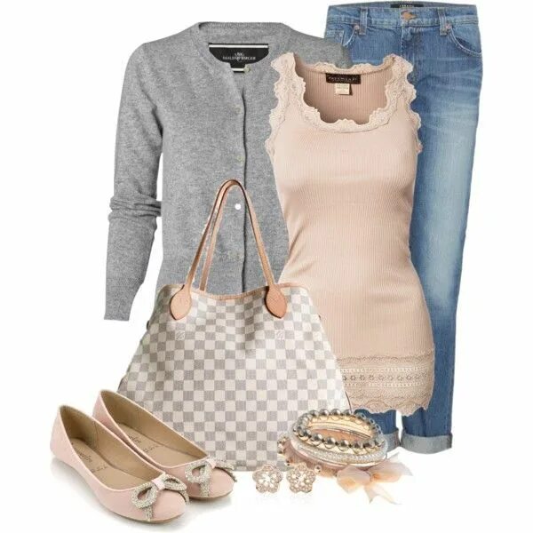 Подбор одежды онлайн фото Pretty in pink and gray. Soft neutrals, along with gorgeous flats and omg...that
