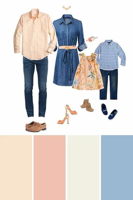 Подбор одежды по фото Family Picture outfits in peach, denim and blue Family photo outfits, Family pic