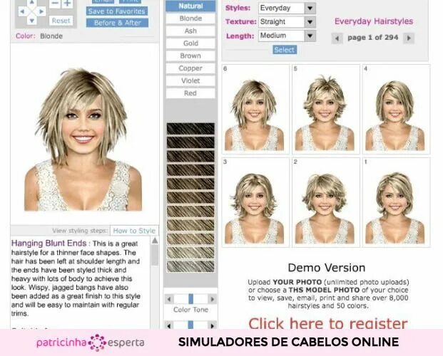 Подбор прически по фото женщин онлайн Simulador de Cabelo: Corte e Cor Virtual hairstyles, Virtual haircut, Virtual ha