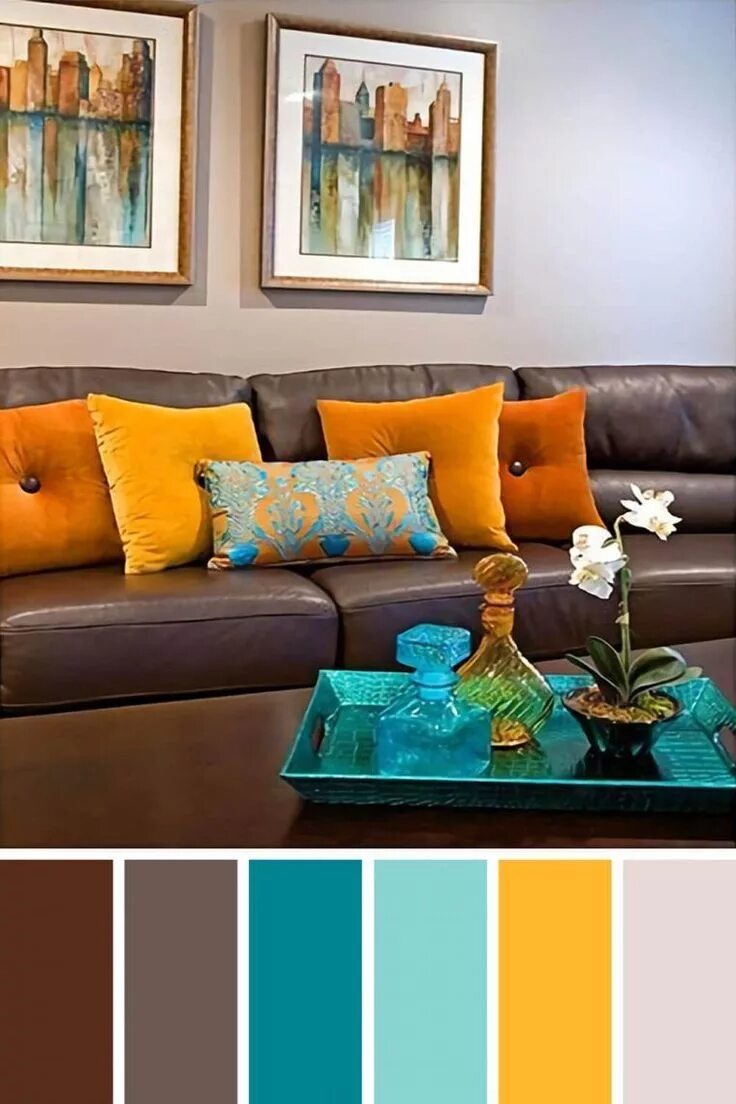 Подборка цветов в интерьере Living Rooms With Brown Couches Oturma odası rengi, Oda dekoru, Oturma odası dek